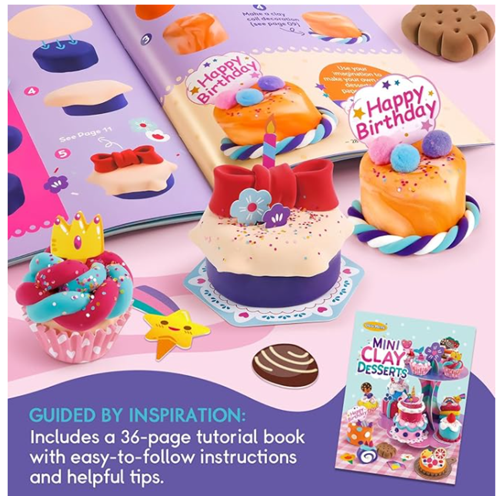 DIY Dessert Clay Making Kit – Make 30+ dessert designs, nontoxic clay provided can decorate on dessert stand