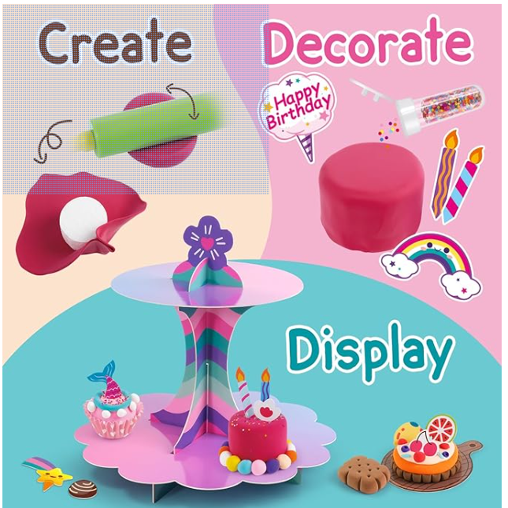 DIY Dessert Clay Making Kit – Make 30+ dessert designs, nontoxic clay provided can decorate on dessert stand
