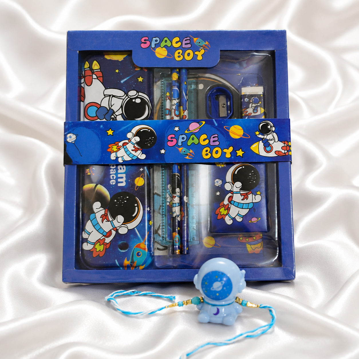 iLearnNGrow Space Theme Stationery Rakhi Combo – Pencil Box Set with Space Rakhi for Kids